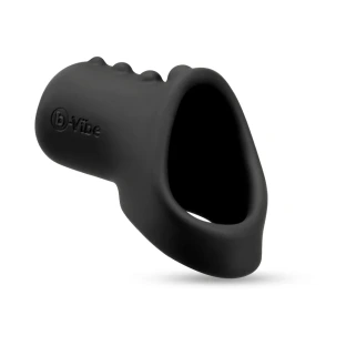 b-Vibe Flex Ring Shaft Ultra Soft Silicone Cock Ring with Shaft Sleeve and Ball Stretcher Black