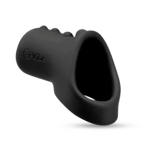 b-Vibe Flex Ring Shaft Ultra Soft Silicone Cock Ring with Shaft Sleeve and Ball Stretcher Black