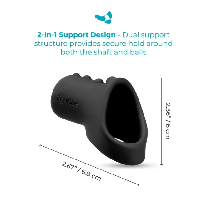 qb-Vibe Flex Ring Shaft Ultra Soft Silicone Cock Ring with Shaft Sleeve and Ball Stretcher Black