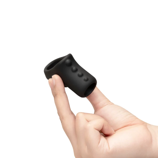 qb-Vibe Flex Ring Shaft Ultra Soft Silicone Cock Ring with Shaft Sleeve and Ball Stretcher Black