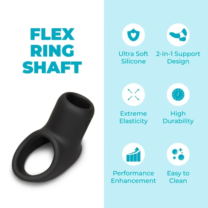 qb-Vibe Flex Ring Shaft Ultra Soft Silicone Cock Ring with Shaft Sleeve and Ball Stretcher Black