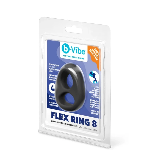 b-Vibe Flex Ring Eight Super Soft Silicone Cock and Ball Ring Black