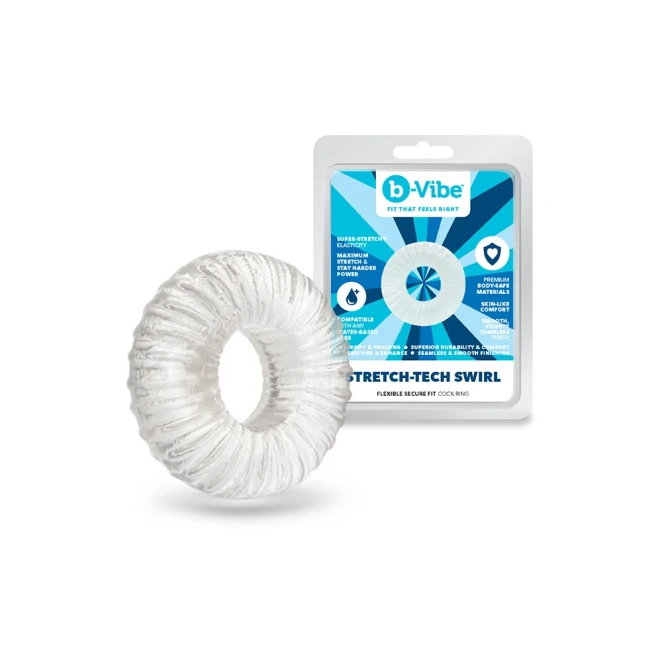 b-Vibe Stretch-Tech Swirl Ultra Stretchy TPE Cock Ring Clear