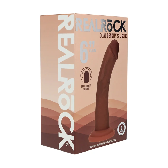 6 Inch RealRock Ultra Realistic Dual Density Silicone Curved Dildo Brown