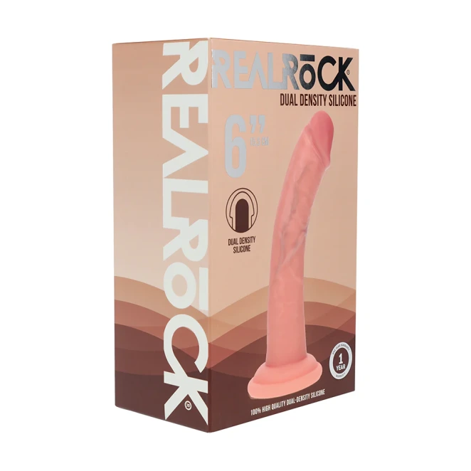 6 Inch RealRock Ultra Realistic Dual Density Silicone Curved Dildo Beige