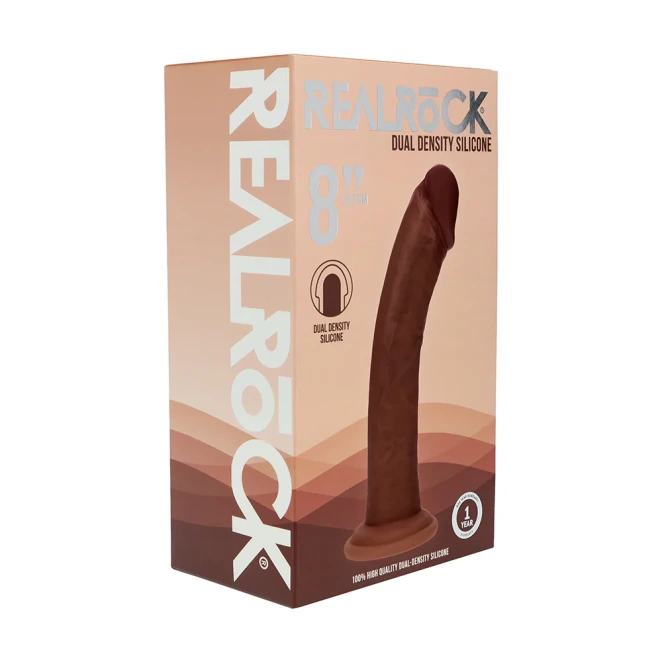 8 Inch RealRock Ultra Realistic Dual Density Silicone Curved Dildo Brown