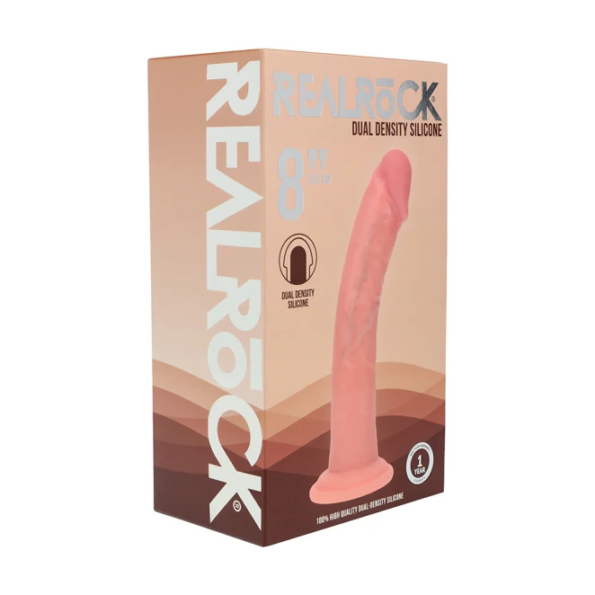 8 Inch RealRock Ultra Realistic Dual Density Silicone Curved Dildo Beige
