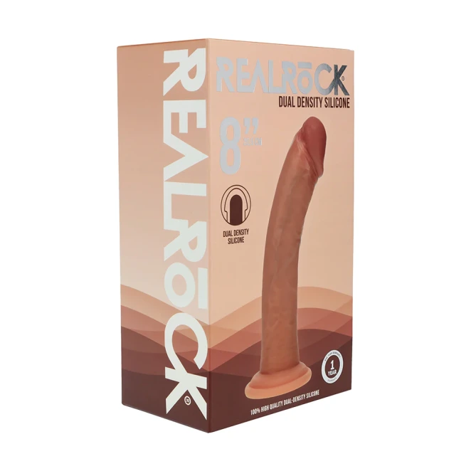 8 Inch RealRock Ultra Realistic Dual Density Silicone Curved Dildo Tan