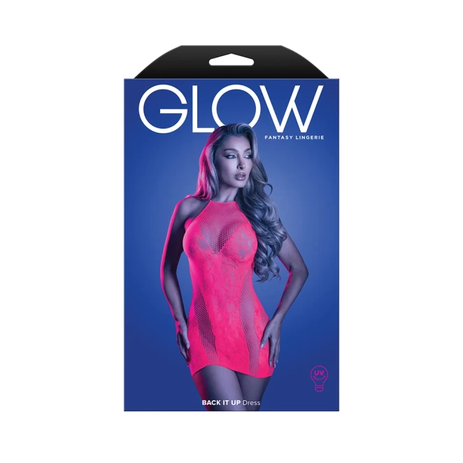 Fantasy Lingerie Glow Back It Up Halter Dress in Floral Knit and Fishnet