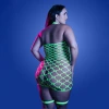 Fantasy Lingerie Glow Warning Sign Gartered Dress Rhinestone Fence Net