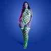 Fantasy Lingerie Glow Adrenaline Halter Teddy & Stockings in Rhinestone Fishnet