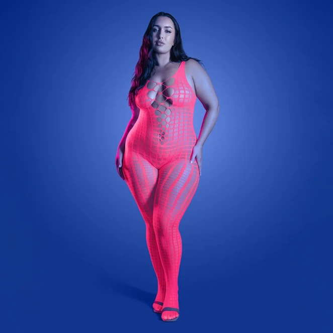 Fantasy Lingerie Glow Turn Up Bodystocking with Back Cut-Out Detail