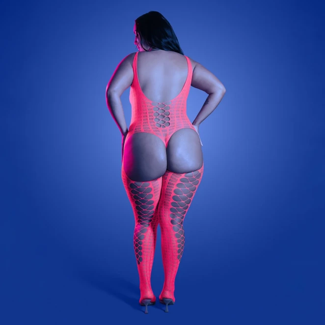 Fantasy Lingerie Glow Turn Up Bodystocking with Back Cut-Out Detail