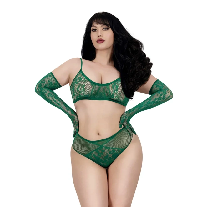 Dreamgirl Lace Seamless 3-Piece Set Emerald