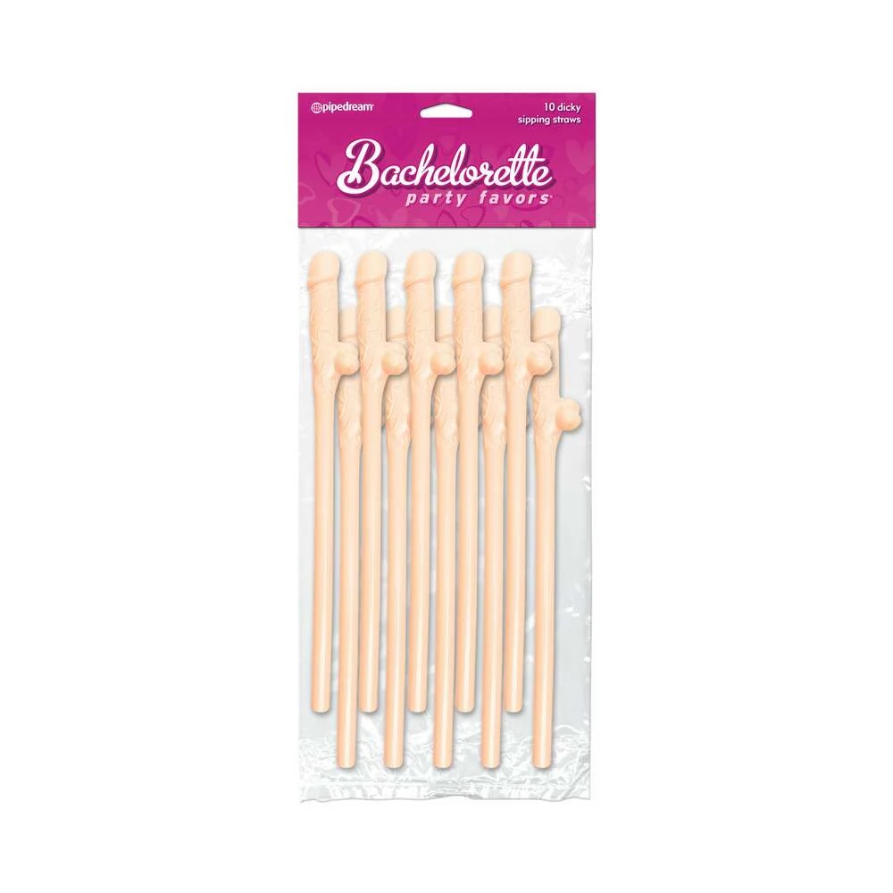 Bachelorette Party Favors 10-Piece Dicky Sipping Straws Beige