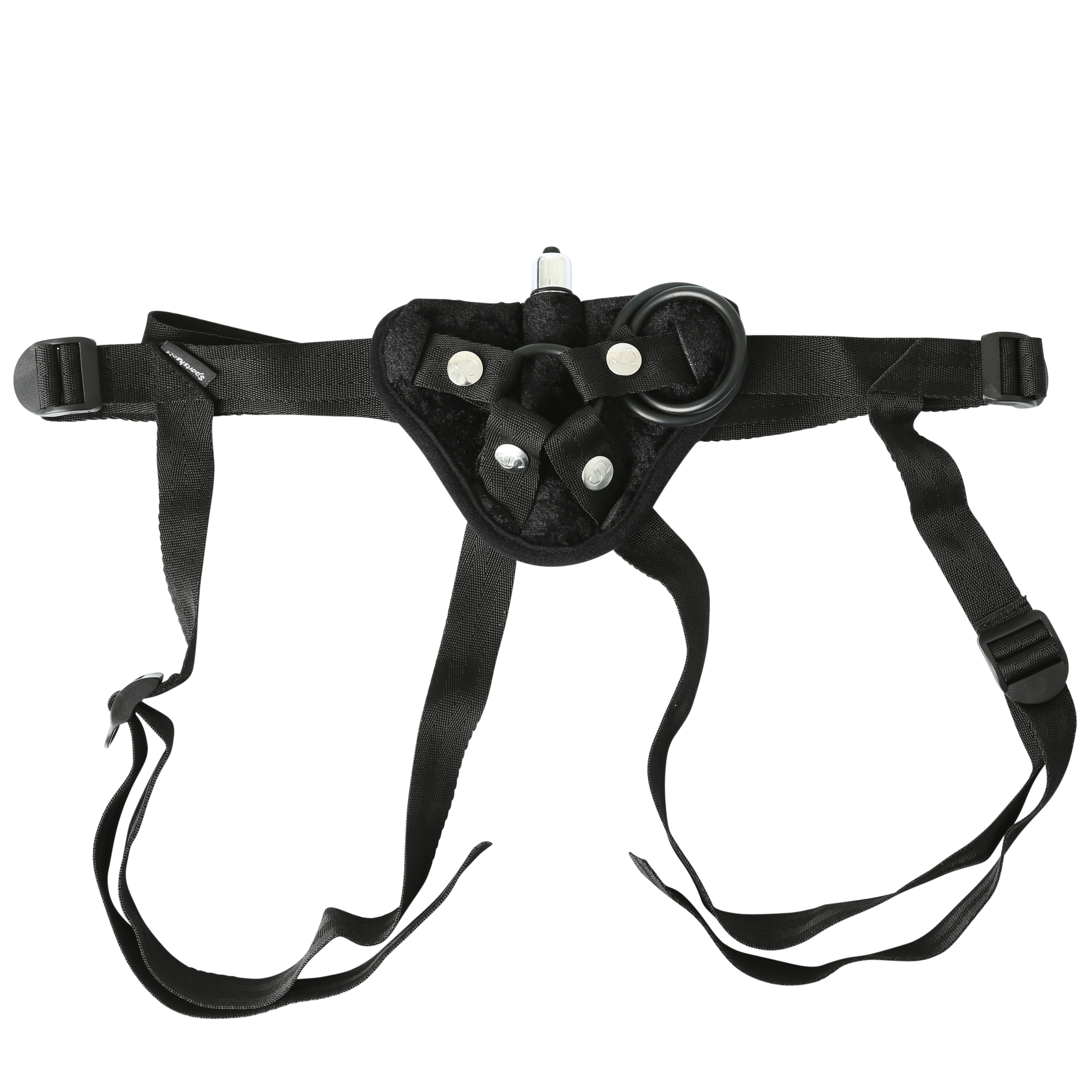Adjustable Vibrating Black Velvet Strap-On Harness