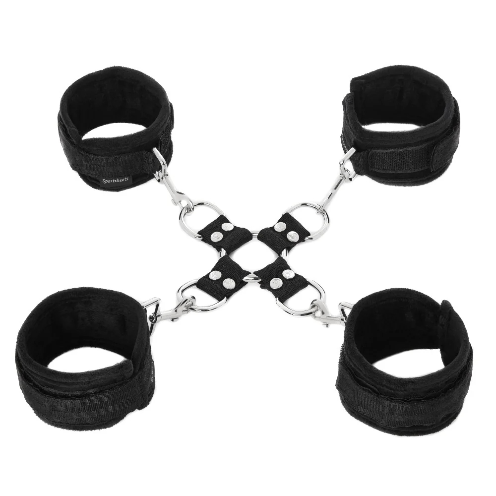 Adjustable Hog Tie & Cuff Set 5-Pc Black