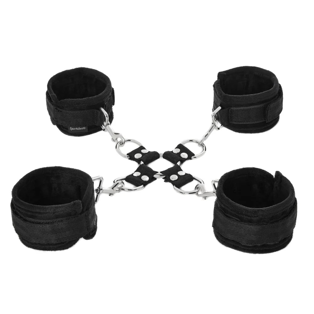 Adjustable Hog Tie & Cuff Set 5-Pc Black