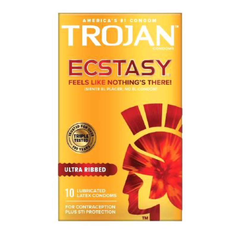 Trojan Ecstasy Ultra Ribbed Condoms with UltraSmooth Lubricant 10-Pack