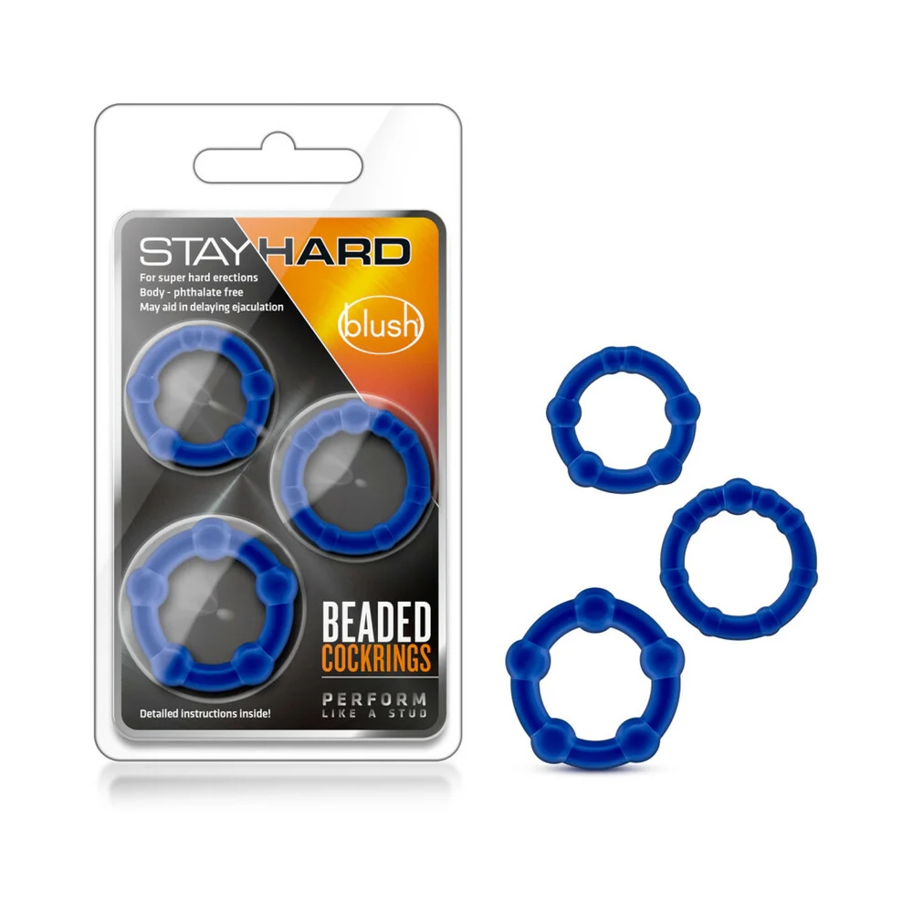 Stay Hard Beaded Cock Rings 3-Pc Set Blue
