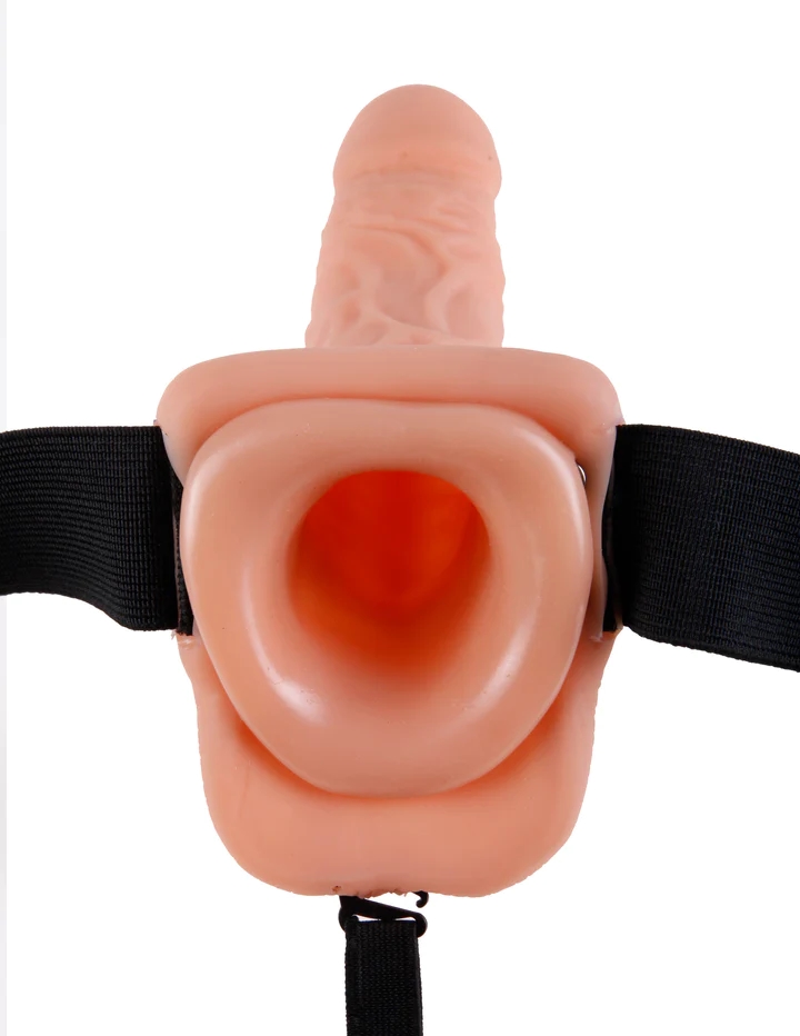 Hollow Vibrating Strap-On Realistic 7 in. with Balls Beige