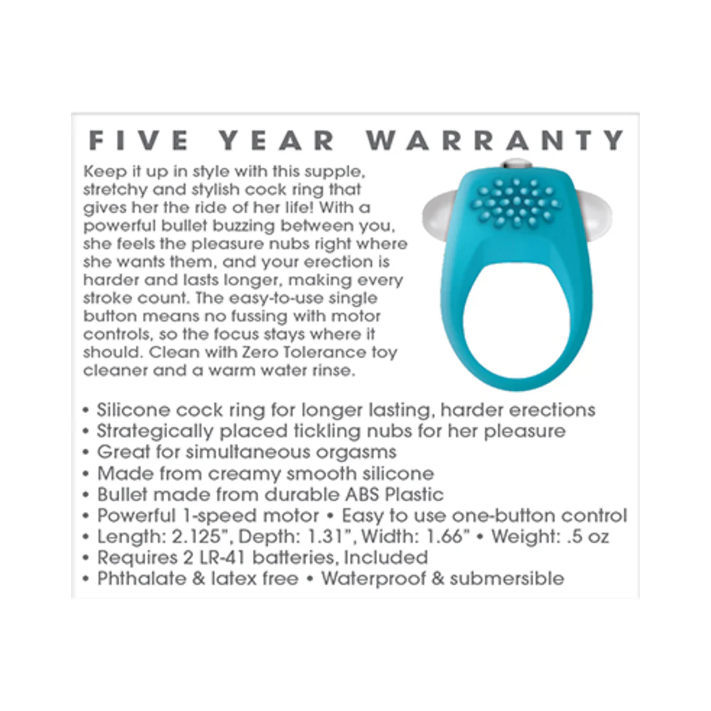 Teal Tickler Single-Speed Vibrating Silicone Cock Ring