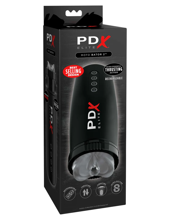 PDX Elite Motobator 2 Thrusting Vibrating Vagina Masturbator Clear