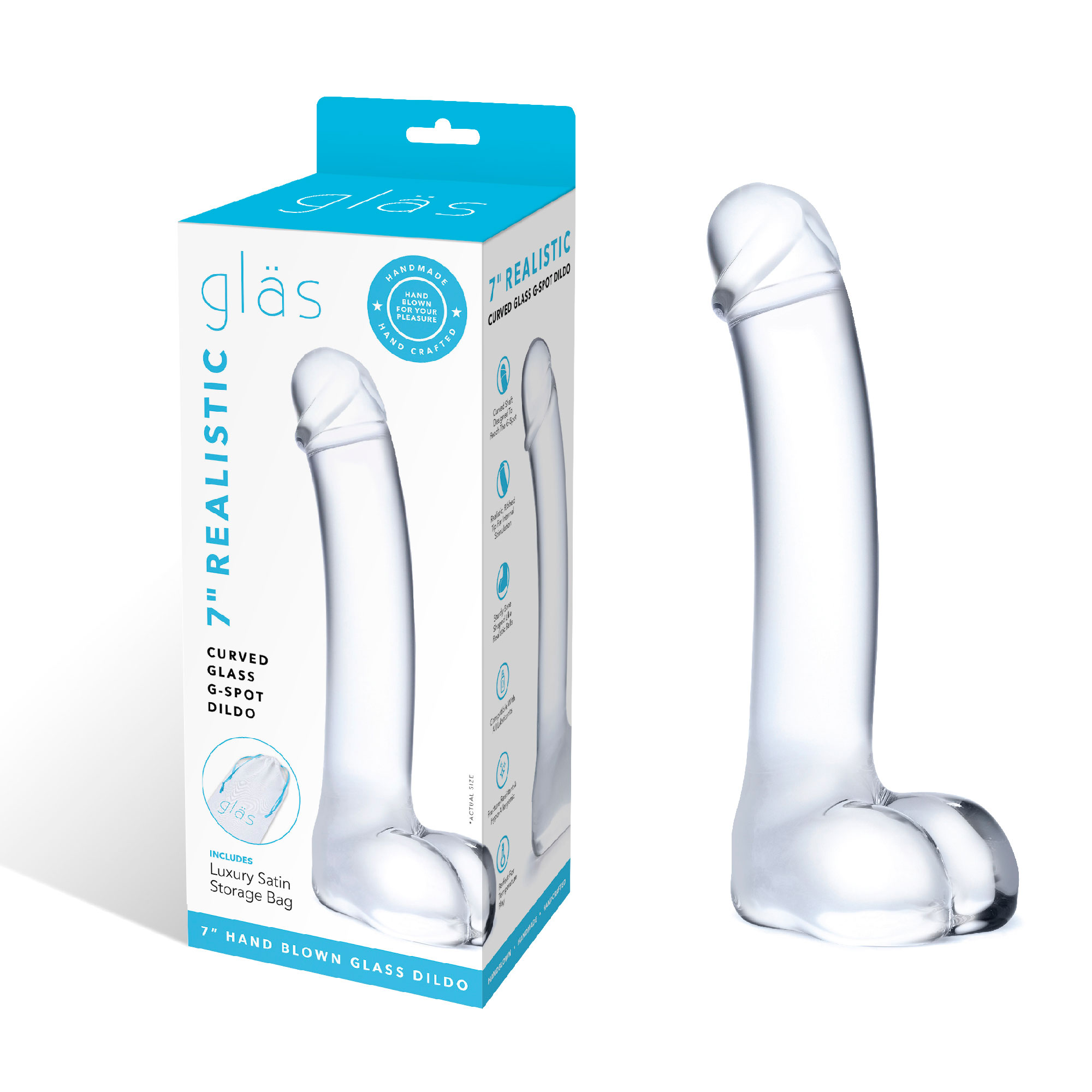 7 in. Realistic Curved Glass G-Spot Dildo