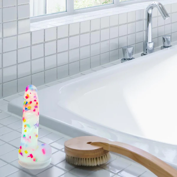 7.5 in. Realistic Vibrating Dildo with Balls Frost Confetti