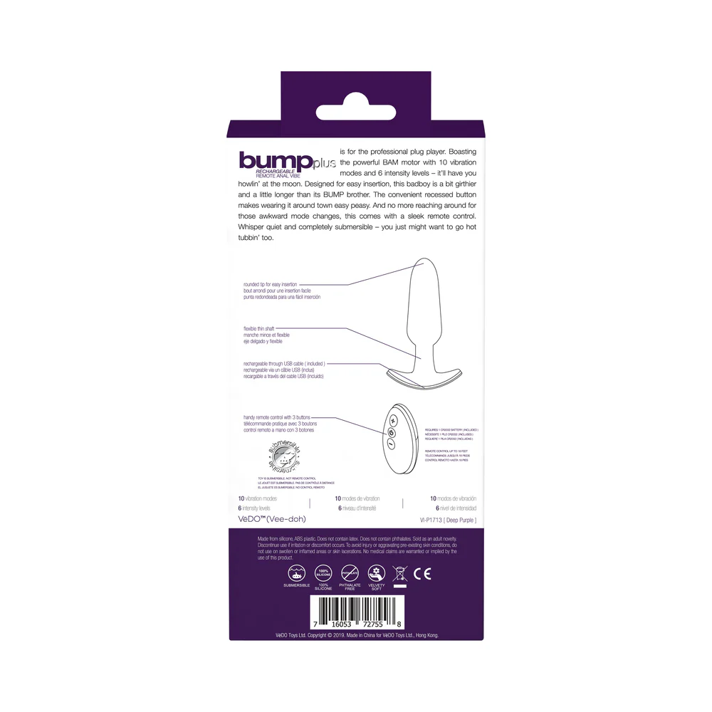 Bump Plus Anal Vibrating Silicone Butt Plug with Remote