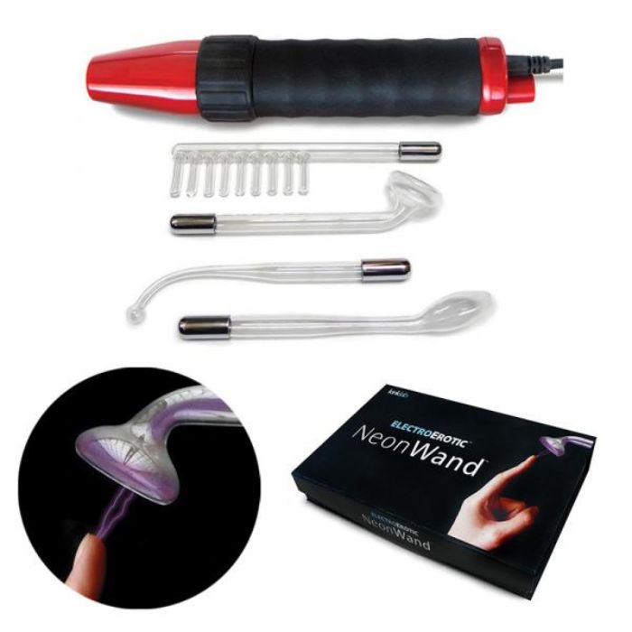 Neon Wand Electrosex Kit Red Handle Purple Electrode