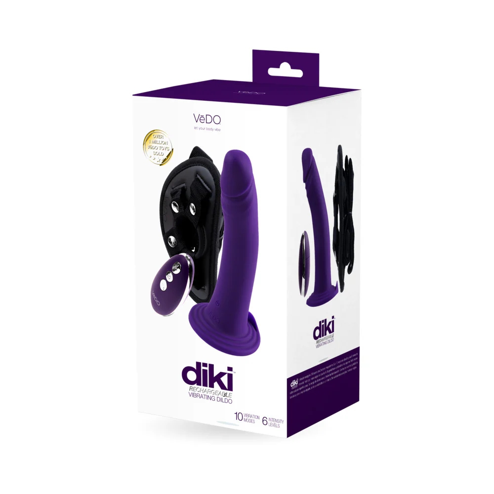 VeDO Diki Vibrating Dildo with Harness Purple