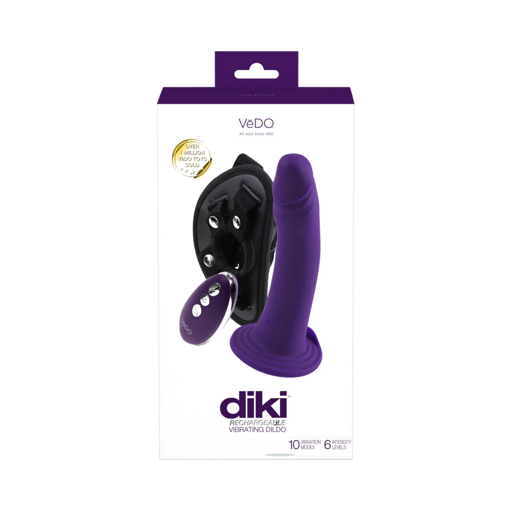 VeDO Diki Vibrating Dildo with Harness Purple
