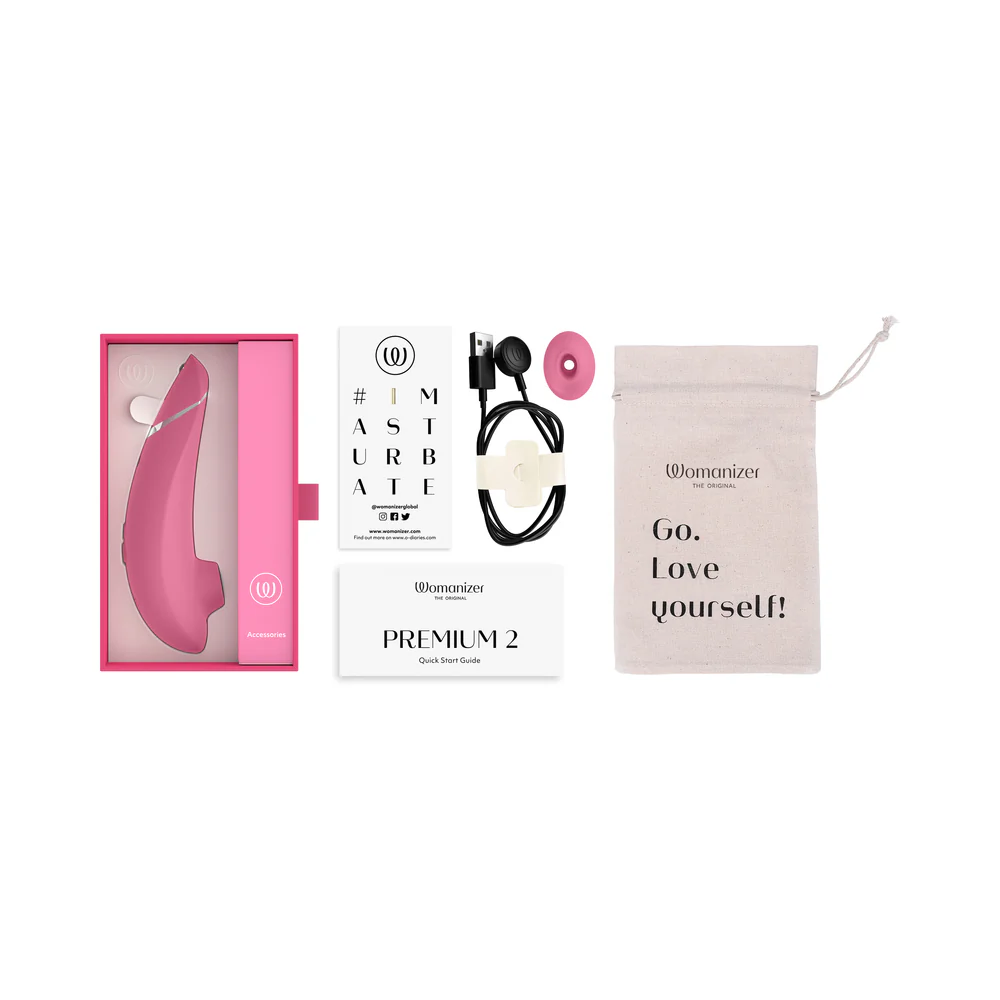 Womanizer Premium 2 Silicone Luxurious Pleasure Air Clitoral Stimulator Raspberry