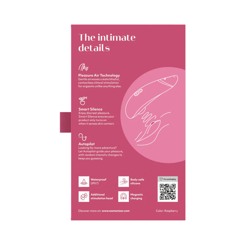 Womanizer Premium 2 Silicone Luxurious Pleasure Air Clitoral Stimulator Raspberry