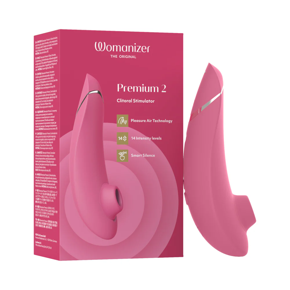 Womanizer Premium 2 Silicone Luxurious Pleasure Air Clitoral Stimulator Raspberry