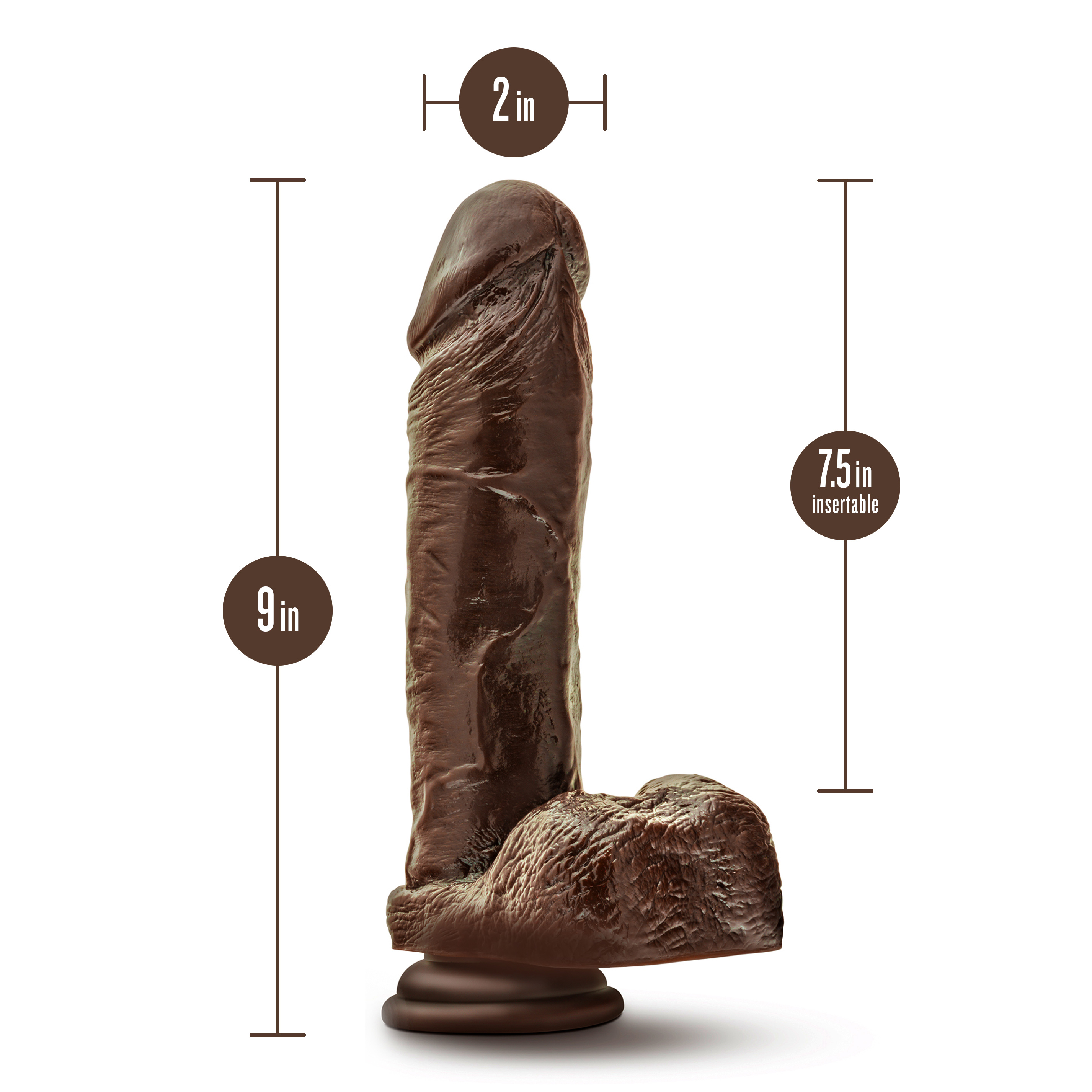 9 in.  Realistic Triple Density Posable Dildo with Balls Brown