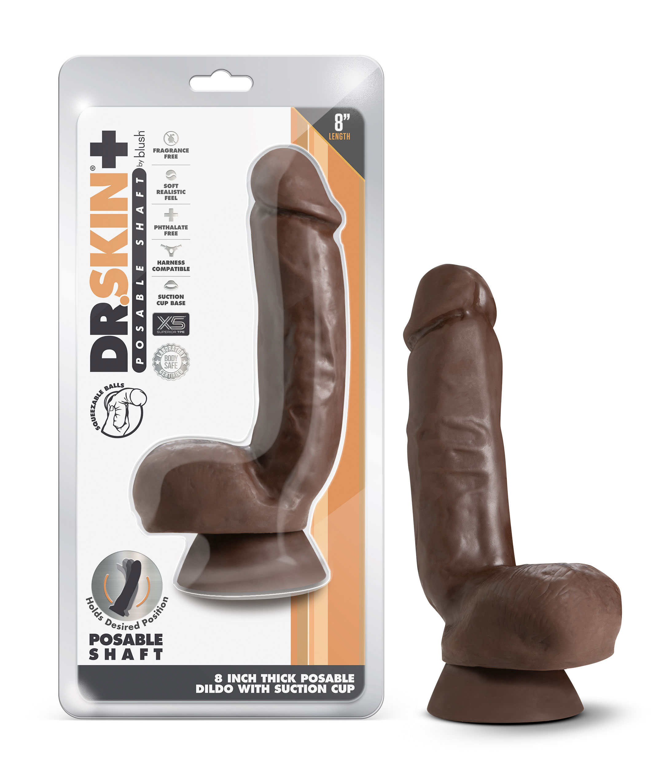8 in. Realistic Triple Density Posable Dildo with Balls Brown