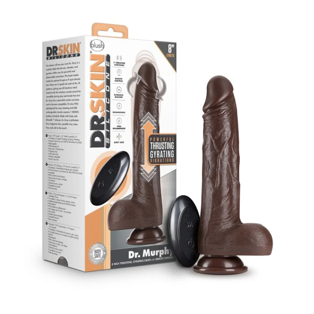 8 in. Thrusting Silicone Dildo with Balls Brown