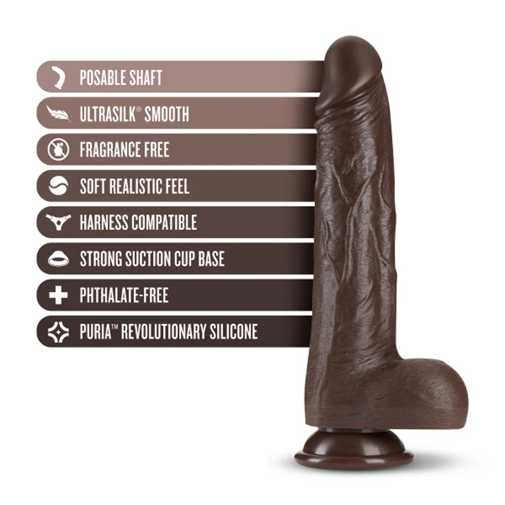 8 in. Thrusting Silicone Dildo with Balls Brown