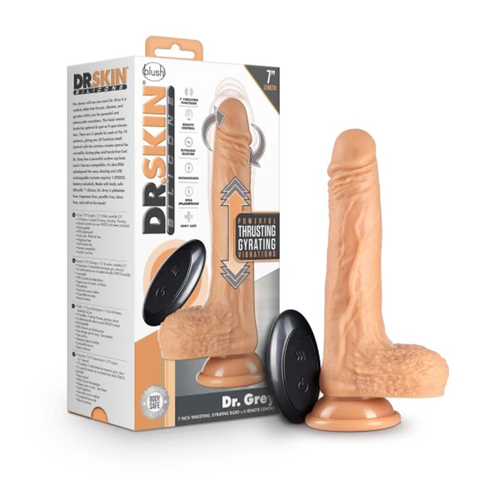 7 in. Realistic Thumping Dildo with Balls & Remote Beige