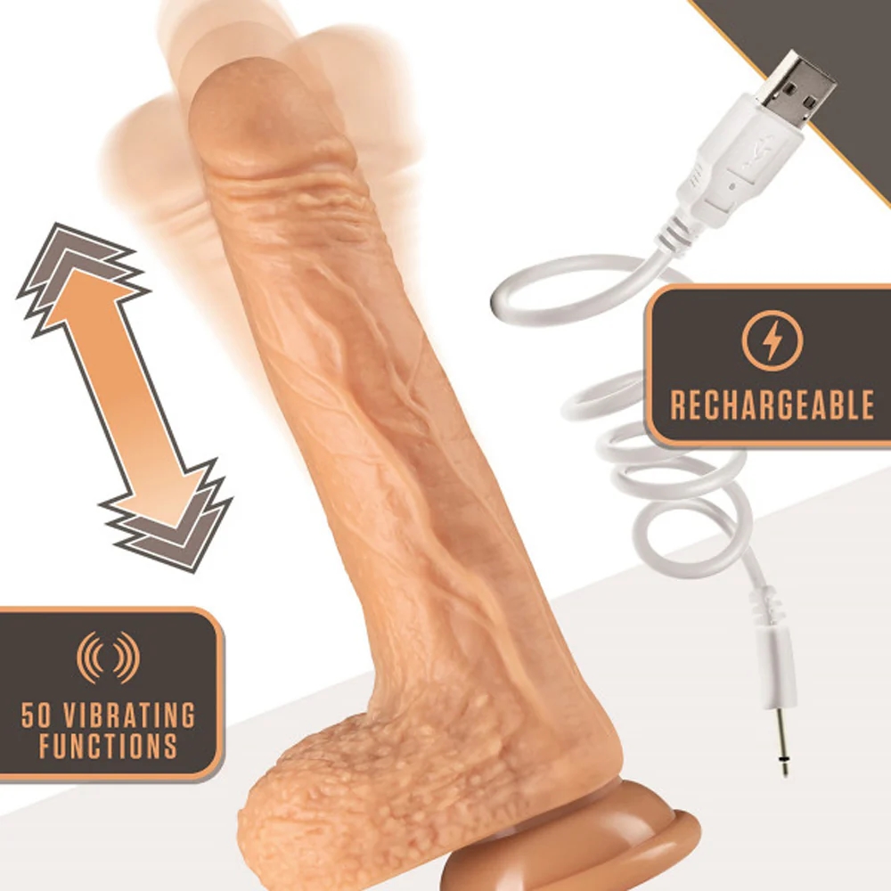 7 in. Realistic Thumping Dildo with Balls & Remote Beige