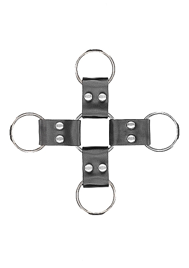 Ouch! Bonded Leather Hogtie With Hand & Ankle Cuffs Black