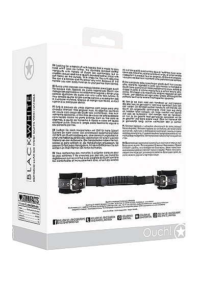 Ouch! Adjustable Bonded Leather Wrist Cuffs With Handle Black