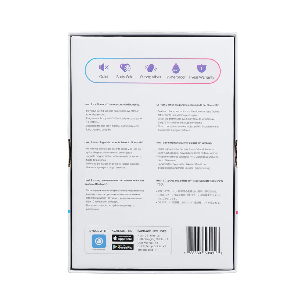 Lovense Hush 2 Bluetooth Remote-Controlled Vibrating Butt Plug S 1.5 in. (82306) | SlipDix.com