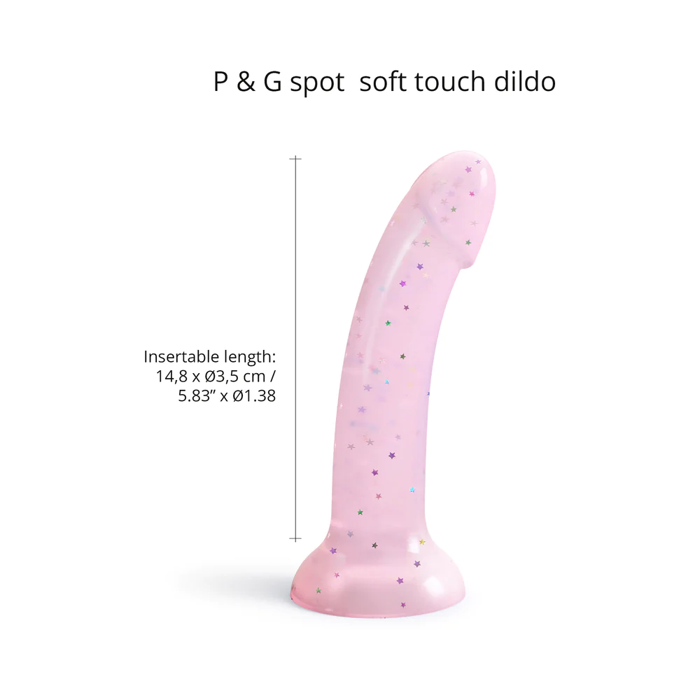 6 in. Starlight Silicone Dildo with Multicolor Star Glitter Pink