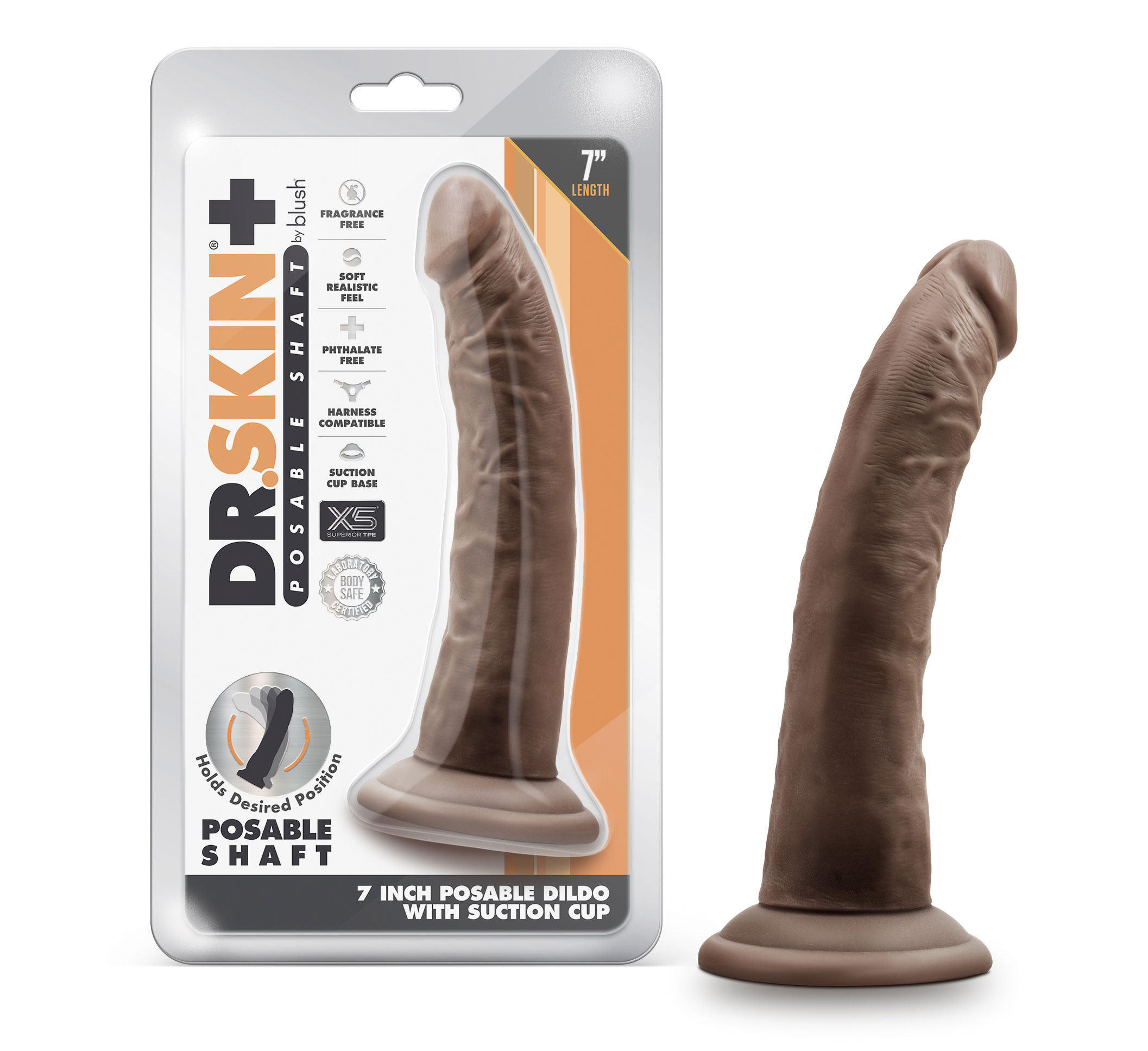 7 in. Realistic Triple Density Posable Dildo Brown