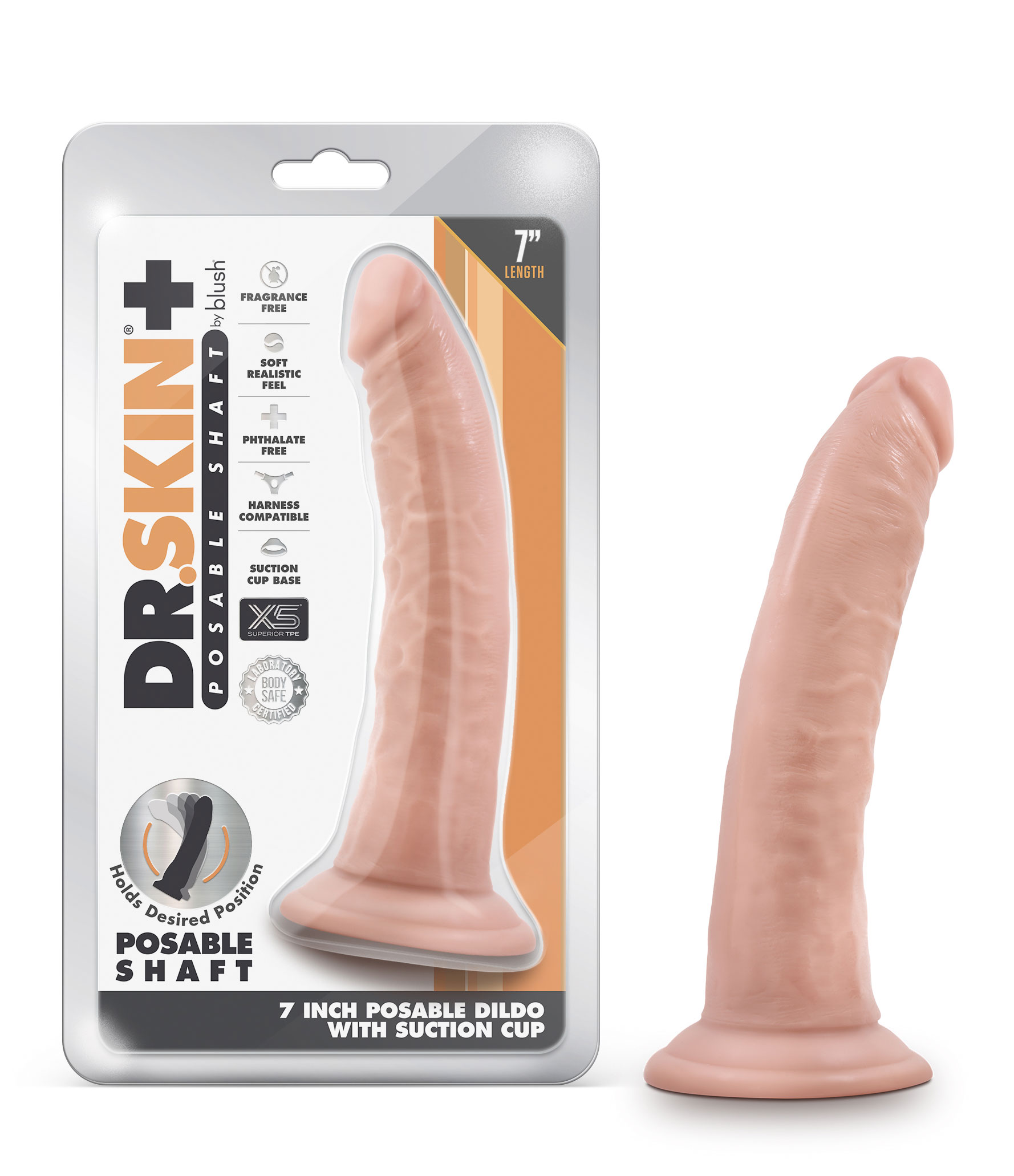 7 in. Realistic Triple Density Posable Dildo Beige