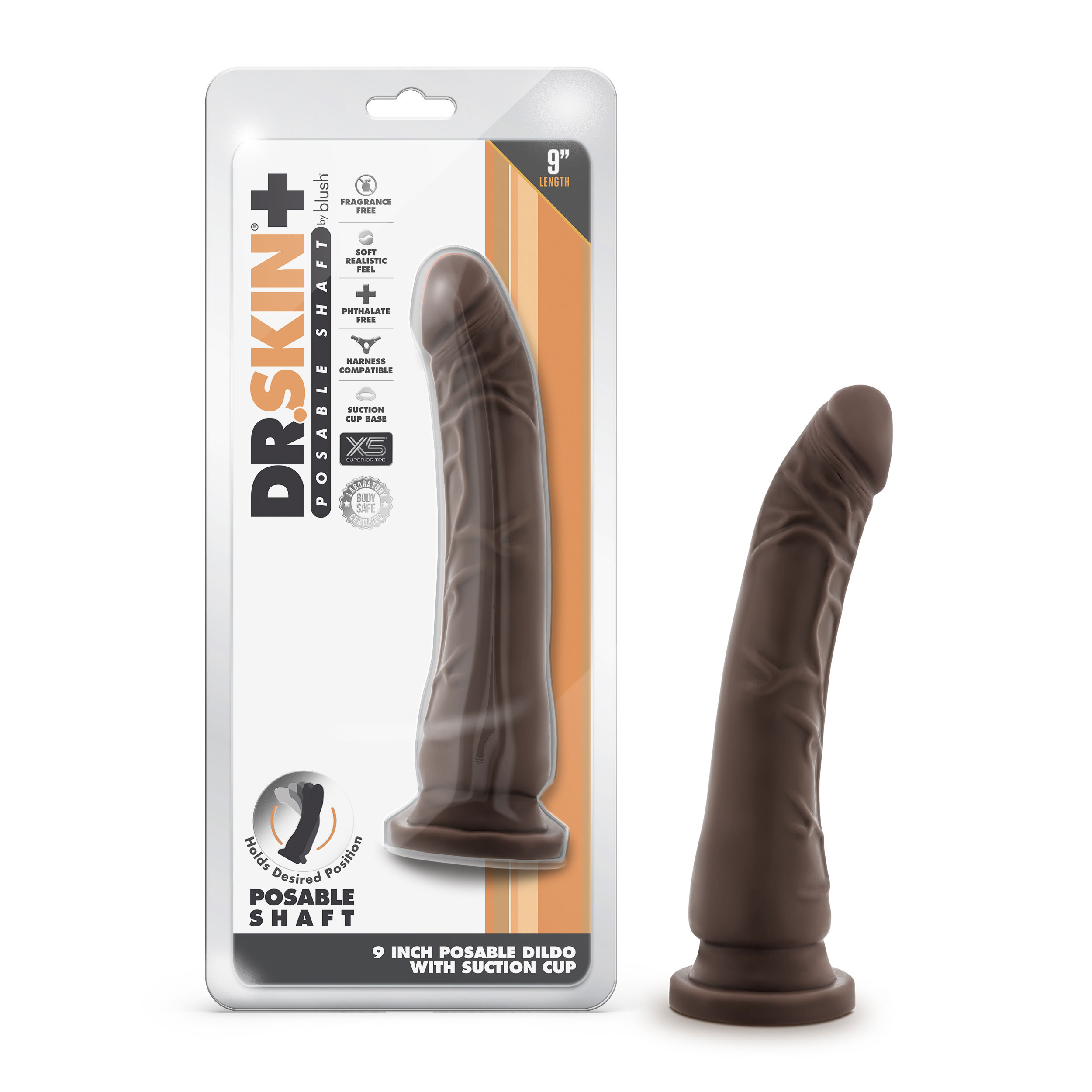 9 in. Realistic Triple Density Posable Dildo Brown