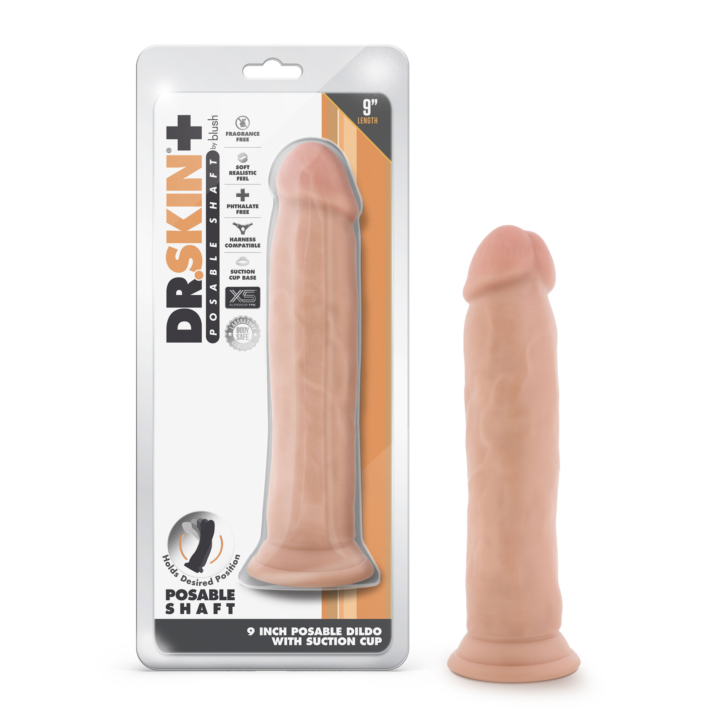9 in. Realistic Thick Triple Density Posable Dildo Beige